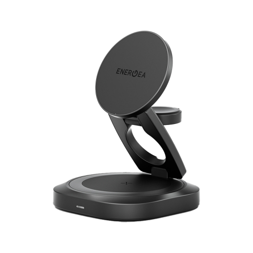 Energea AluMag Gyro 3 in 1 Foldable 25W Wireless Charger With 360 Rotating Base  - Gunmetal