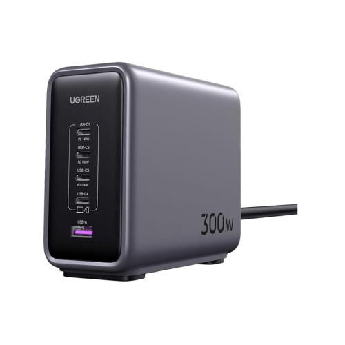 Ugreen Nexode 4-Port USB-C and 1-Port USB-A 300W GaN Wall Charger - Space Grey